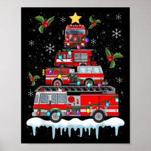Feuerwehrfeuer Truck Weihnachtsbaum Lichter Santa Poster