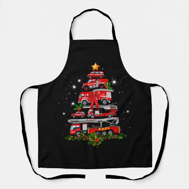 Feuerwehrfeuer Truck Weihnachtsbaum Lichter Santa Schürze (Vorderseite)