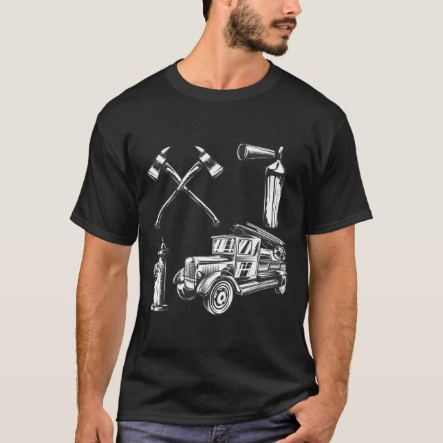 Feuerwehrfeuer Vintager Feuerstil T-Shirt (Vorderseite)