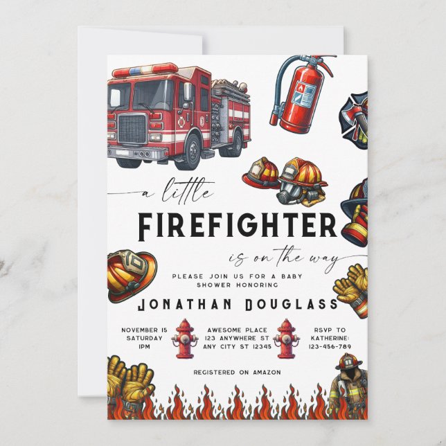 Feuerwehrfeuerwehrwagen Feuerwehrlegerdusche Einladung (Vorderseite)