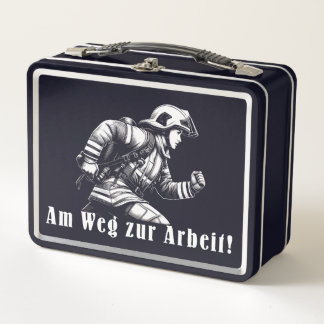 Feuerwehrfrau "Auf dem Weg zur Arbeit!" Metall Brotdose