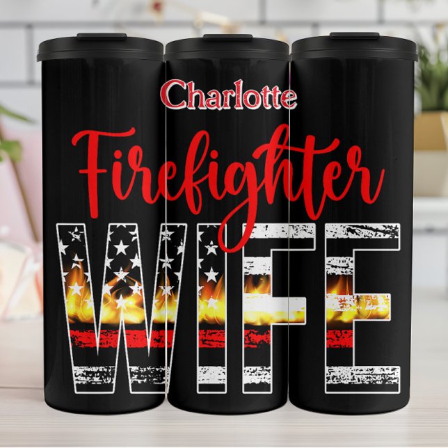 Feuerwehrfrau Flammen Dünne Linie Thermosbecher (Von Creator hochgeladen)