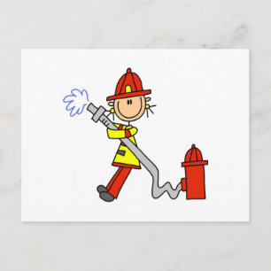Feuerwehrfrau mit T - Shirt und Geschenken Postkarte