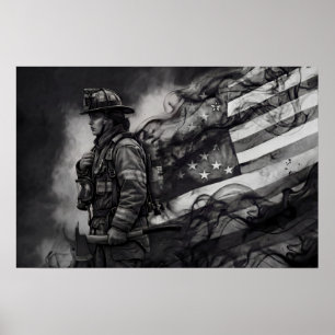 Feuerwehrfrau raucht US-Flagge Tribut Poster