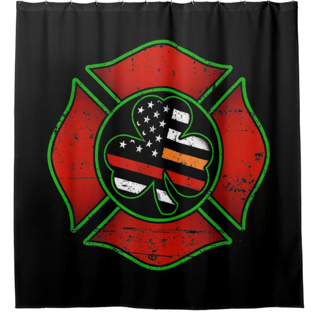 Feuerwehrfrau St Patricks Day Irish American Flag Duschvorhang (Vorderseite)