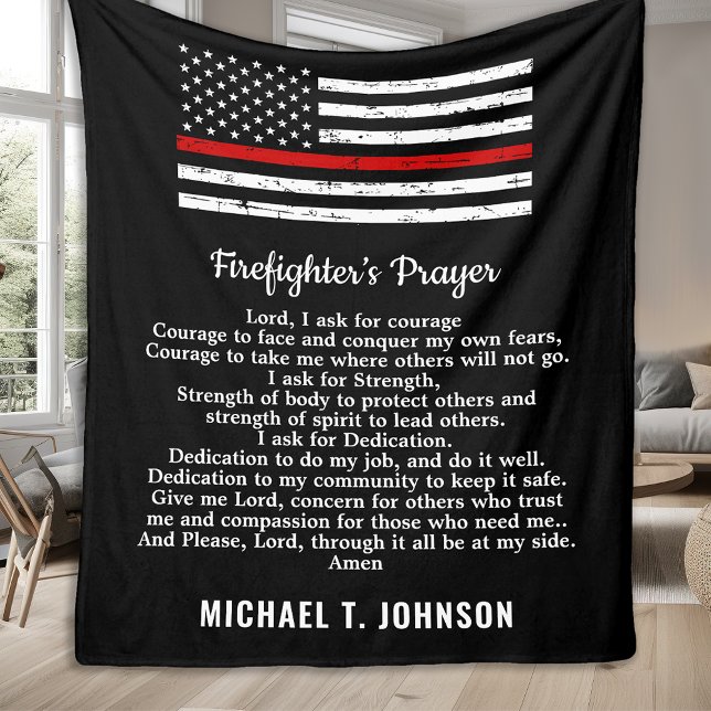 Feuerwehrgebet Thin Red Line Personalisierter Name Fleecedecke (Von Creator hochgeladen)