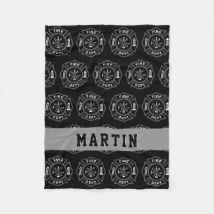 Feuerwehrgeschenk Malteserkreuz Name Schwarz Grau Fleecedecke