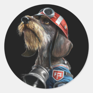 Feuerwehrhahn Dackel Hund Runder Aufkleber