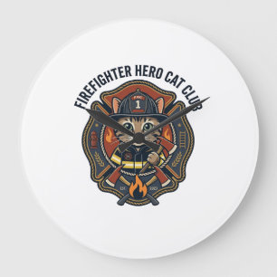 Feuerwehrheld Katzen Grafik T-Shirt Kunst - Feuerw Große Wanduhr