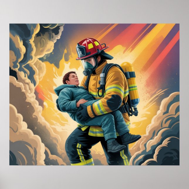 Feuerwehrheld Rettungsszene Poster (Vorne)