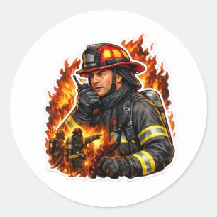 Feuerwehrhelden-Aufkleber – Tapferer Feuerwehrmann Runder Aufkleber