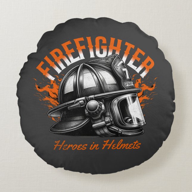 Feuerwehrhelden im Helmets-Rundkissen Rundes Kissen (Vorderseite)
