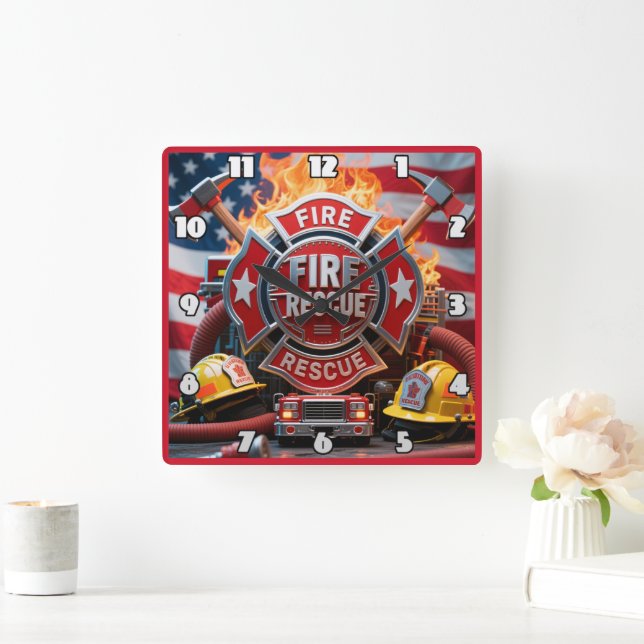 Feuerwehrheldenpatriotismus Quadratische Wanduhr (Zuhause)