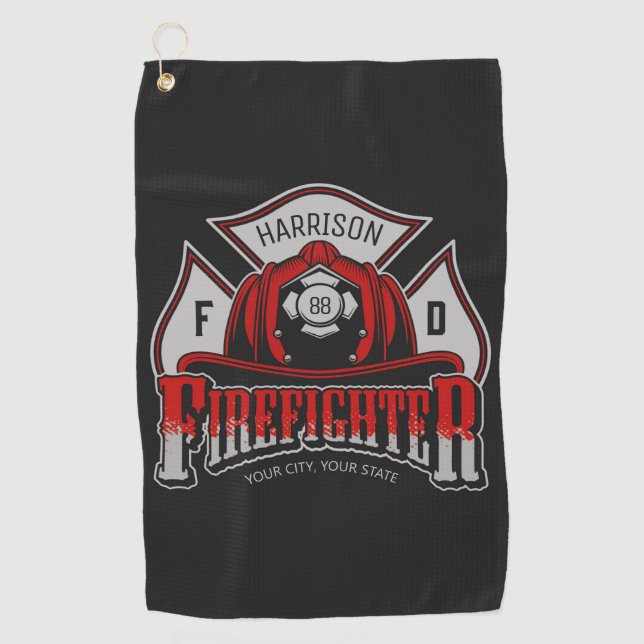 Feuerwehrhelm ADD NAME Fire Department Rescue Golfhandtuch (Vorderseite)