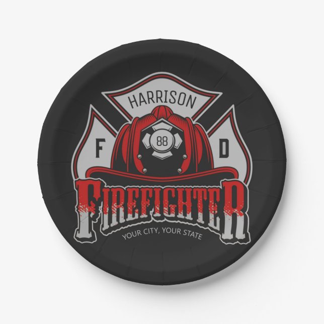 Feuerwehrhelm ADD NAME Fire Department Rescue Pappteller (Vorderseite)
