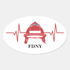 Feuerwehrhelm Heartbeat Personalisiert Ovaler Aufkleber