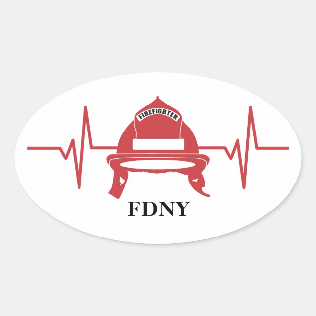 Feuerwehrhelm Heartbeat Personalisiert Ovaler Aufkleber (Vorderseite)