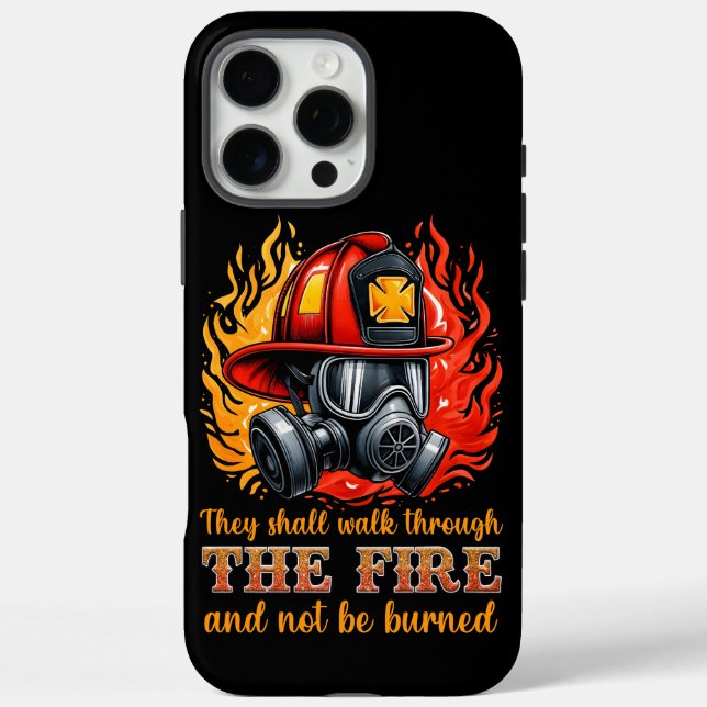 Feuerwehrhelm inmitten von Flammen iPhone 16 Pro Max Hülle (Rückseite)