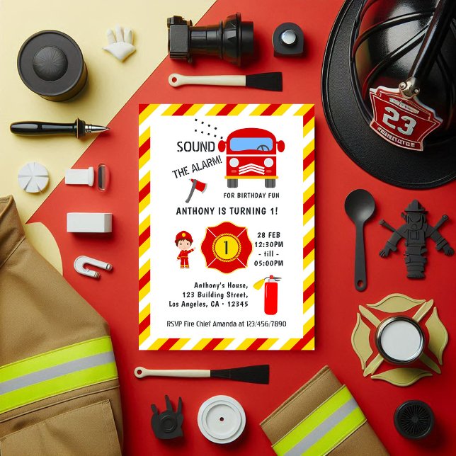 Feuerwehrhubwagen Geburtstagspartei Einladung (Firefighter Fire Truck Birthday Party Invitation)