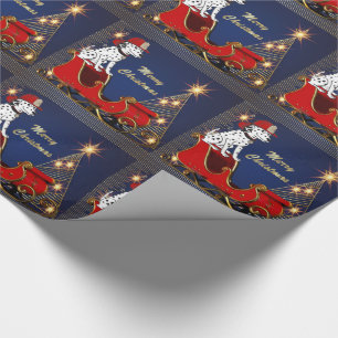 Feuerwehrhund auf Weihnachtsbaum mit Schlitten Geschenkpapier