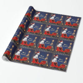 Feuerwehrhund auf Weihnachtsbaum mit Schlitten Geschenkpapier