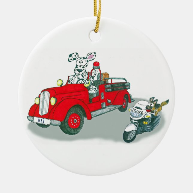Feuerwehrhunde und Polizeihunde Keramik Ornament (Vorne)