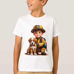 Feuerwehrjunge mit Hund T-Shirt