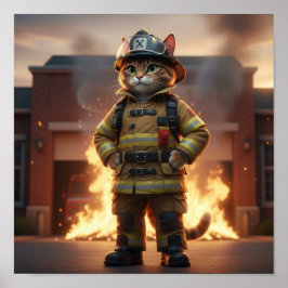 Feuerwehrkatze Poster – 3D Held Katzen Wandkunst