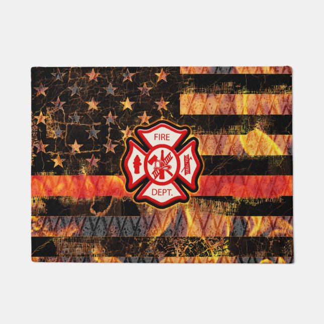 Feuerwehrkreuz und Flammen Fußmatte (Vorderseite)
