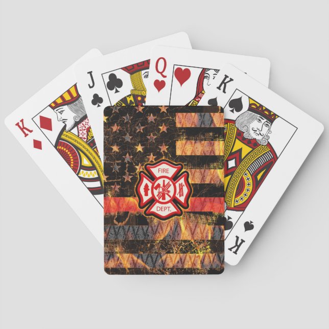 Feuerwehrkreuz und Flammen Spielkarten (Rückseite)