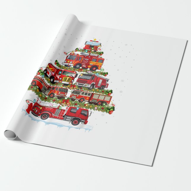 Feuerwehrleuchten Feuerwehrauto Weihnachten Geschenkpapier (Ungerollt)