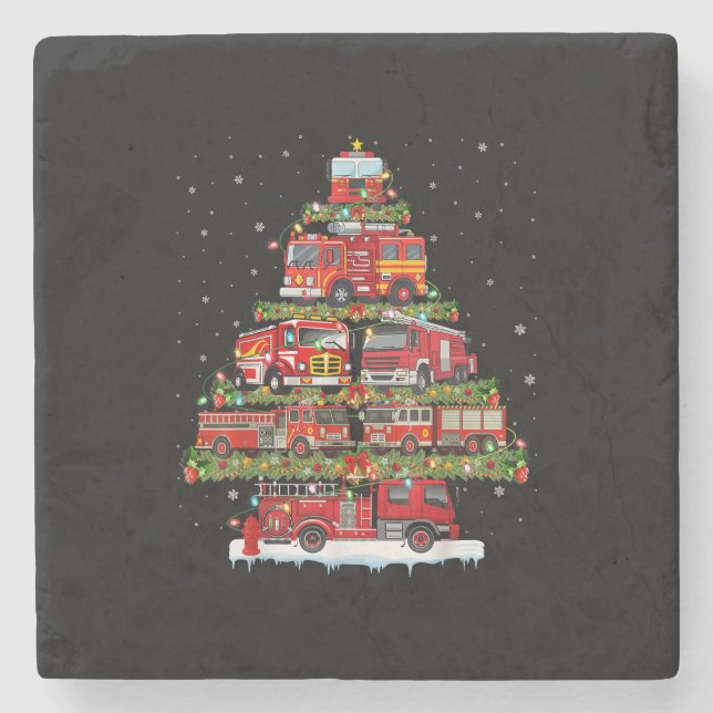 Feuerwehrleuchten Feuerwehrauto Weihnachten Steinuntersetzer (Vorderseite)