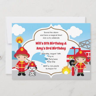 Feuerwehrleute Einladungen zum Geburtstag - Twins