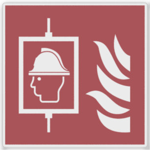 Feuerwehrleute heben Sicherheitszeichen an Aufkleber