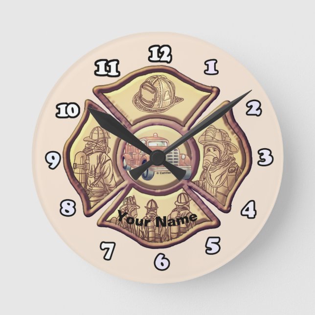 Feuerwehrleute Maltas Kreuzuhr Runde Wanduhr (Vorderseite)
