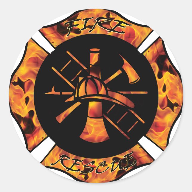 Feuerwehrleute mit maltesischem Kreuz Runder Aufkleber (Vorderseite)