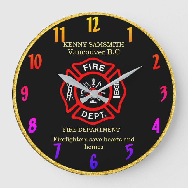 Feuerwehrleute rettete Herz und Zuhause Große Wanduhr (Vorderseite)