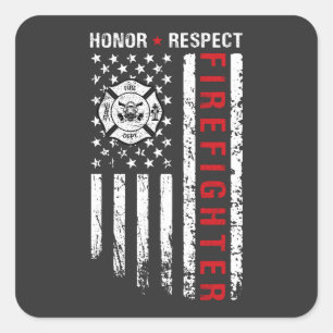Feuerwehrleute rote Linie US-Flagge Quadratischer Aufkleber