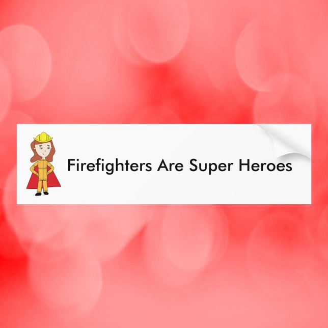 Feuerwehrleute sind Super Heroes Weibliche Funny Autoaufkleber (A bumper sticker featuring a female firefighter and says, "Firefighters Are Super Heroes".)