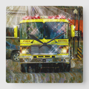 Feuerwehrleute und Rettungswagen Feuerwehrleute Uh Quadratische Wanduhr