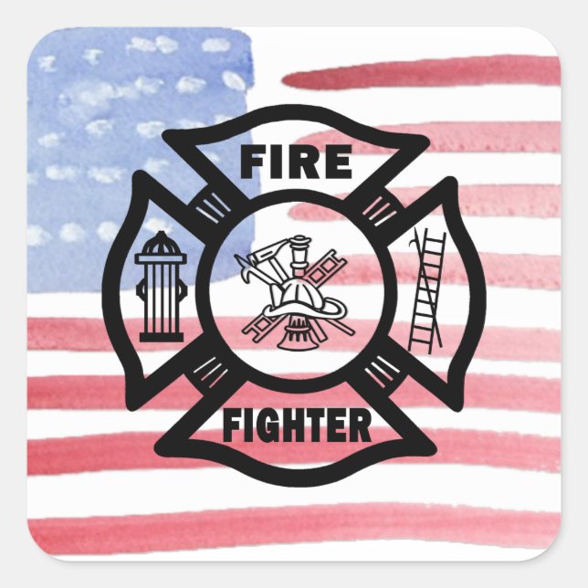 Feuerwehrlogos   quadratischer aufkleber (Vorderseite)