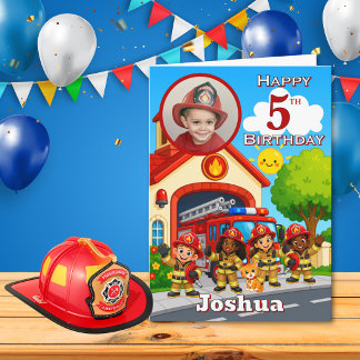 Feuerwehrmann 5. Geburtstags-Fotokarte Karte