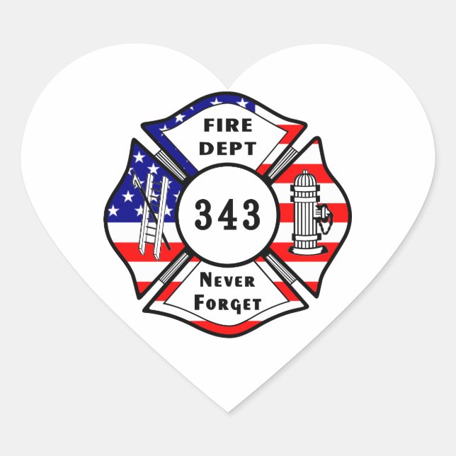 Feuerwehrmann 9/11 Vergiss nie 343 Herz-Aufkleber (Vorderseite)