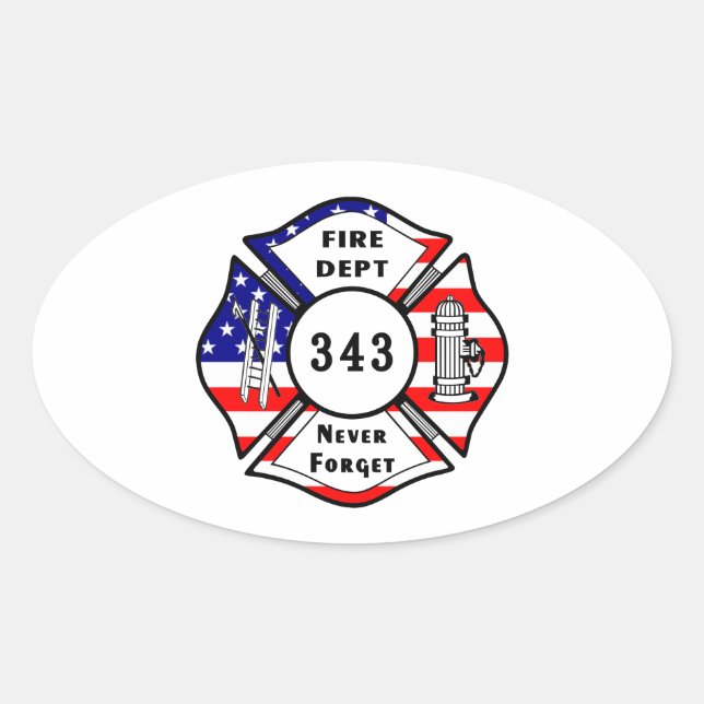 Feuerwehrmann 9/11 Vergiss nie 343 Ovaler Aufkleber (Vorderseite)