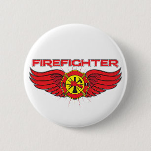 Feuerwehrmann-Abzeichen und Flügel Button