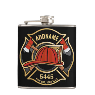 Feuerwehrmann ADD NAME Feuerwehr-Abteilung Abzeich Flachmann