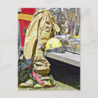 Feuerwehrmann Anzug und LKW Postkarte