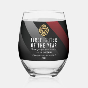Feuerwehrmann des Jahres Mitarbeiter-Logo Rote Lin Weinglas Ohne Stiel