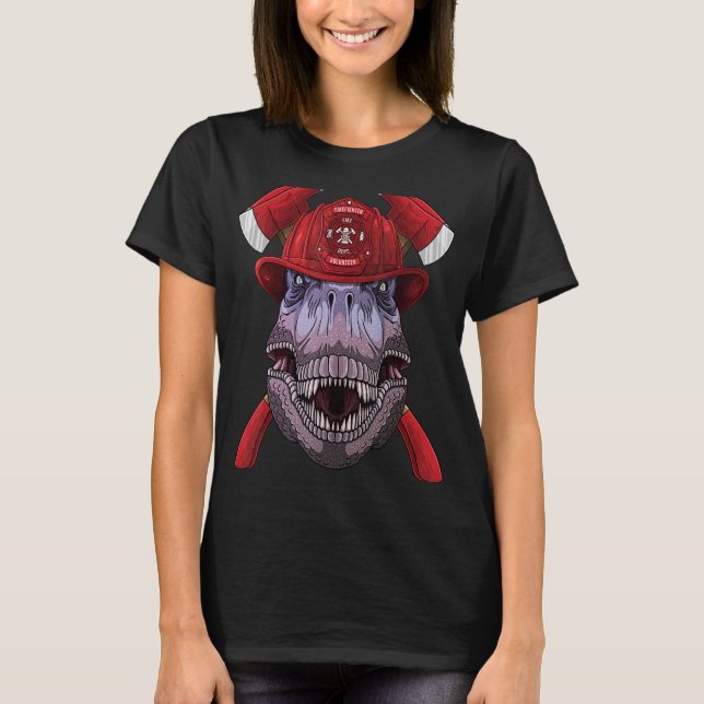Feuerwehrmann Dinosaurier Feuerwehrmänner Kinder F T-Shirt (Vorderseite)