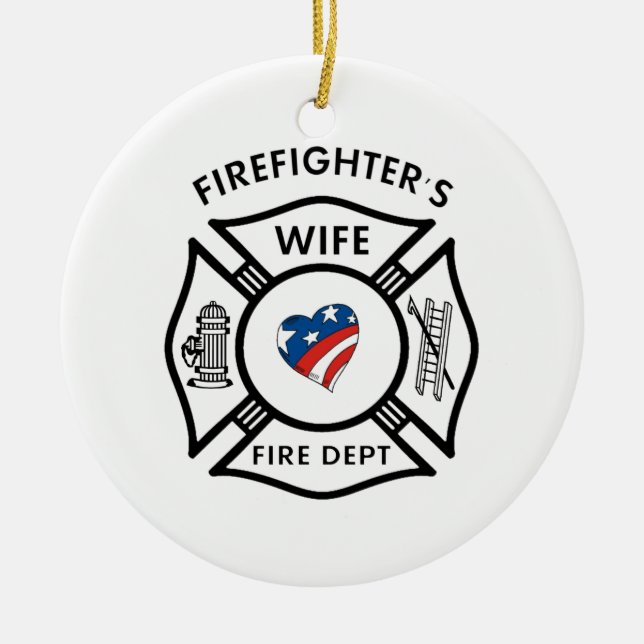 Feuerwehrmann-Ehefrauen USA Keramik Ornament (Vorne)